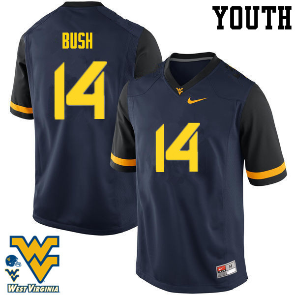 Youth #14 Tevin Bush West Virginia Mountaineers College Football Jerseys-Navy - Click Image to Close
